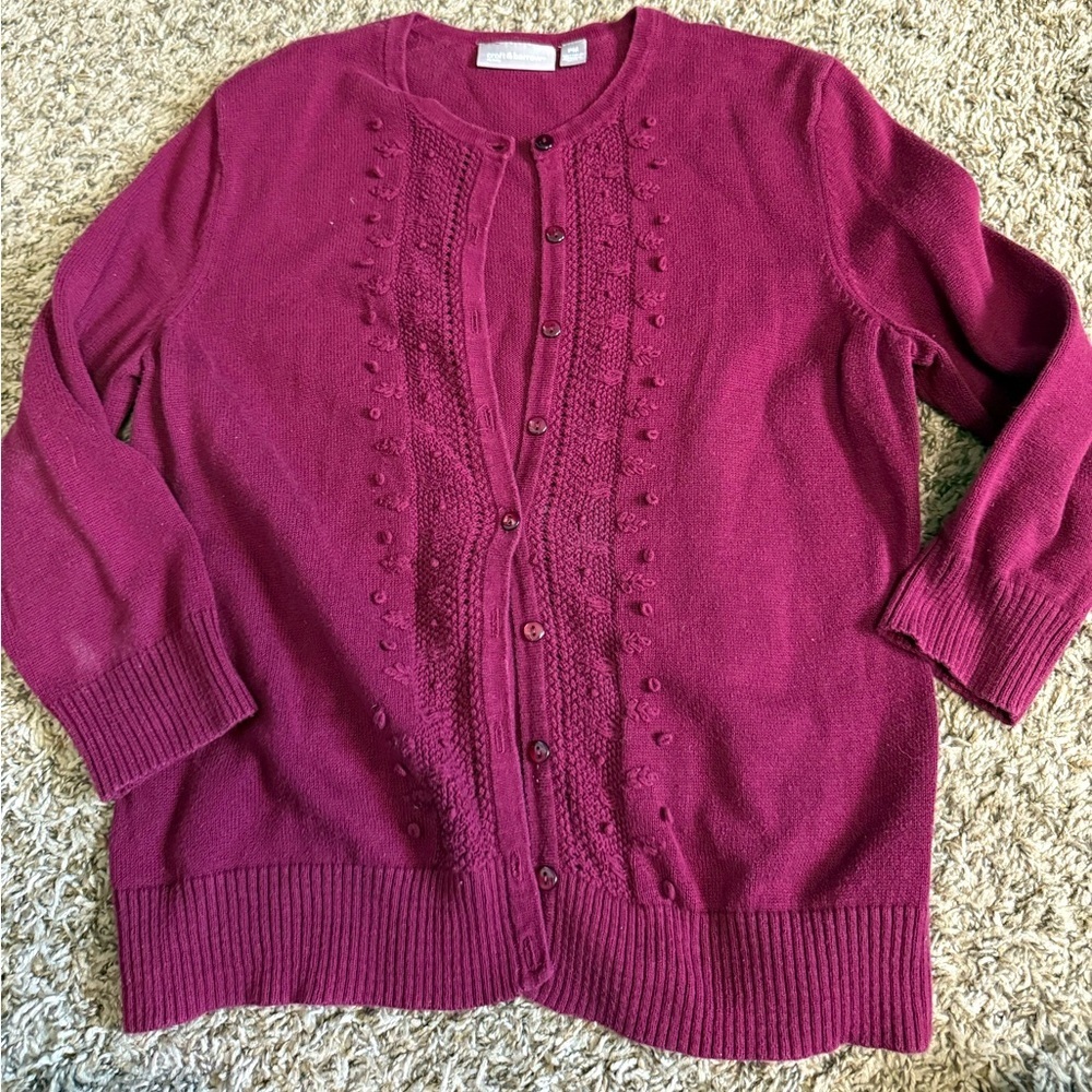 Croft & Barrow Maroon Petite Medium Button Down Cardigan